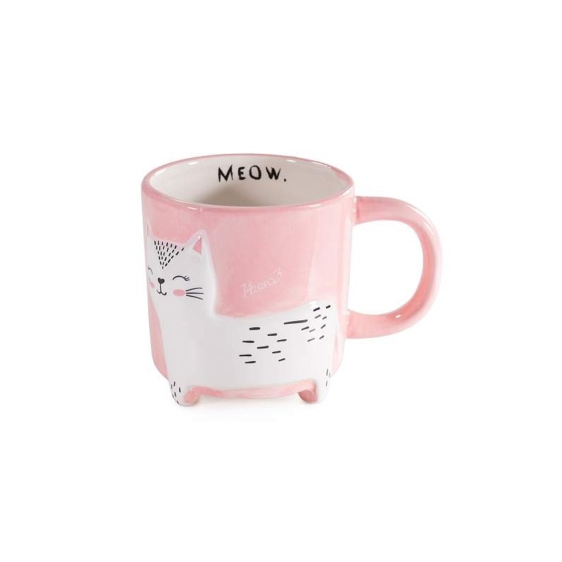 Tazza in ceramica 480 ml con gattino in rilievo e piedini